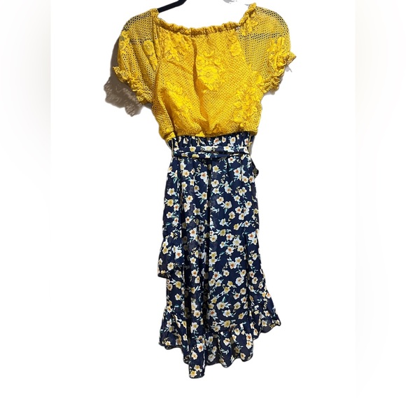 NWOT! SPEECHLESS KIDS Yellow Floral off The Shoulder Tiered Skirt Dress,… - Picture 2 of 6